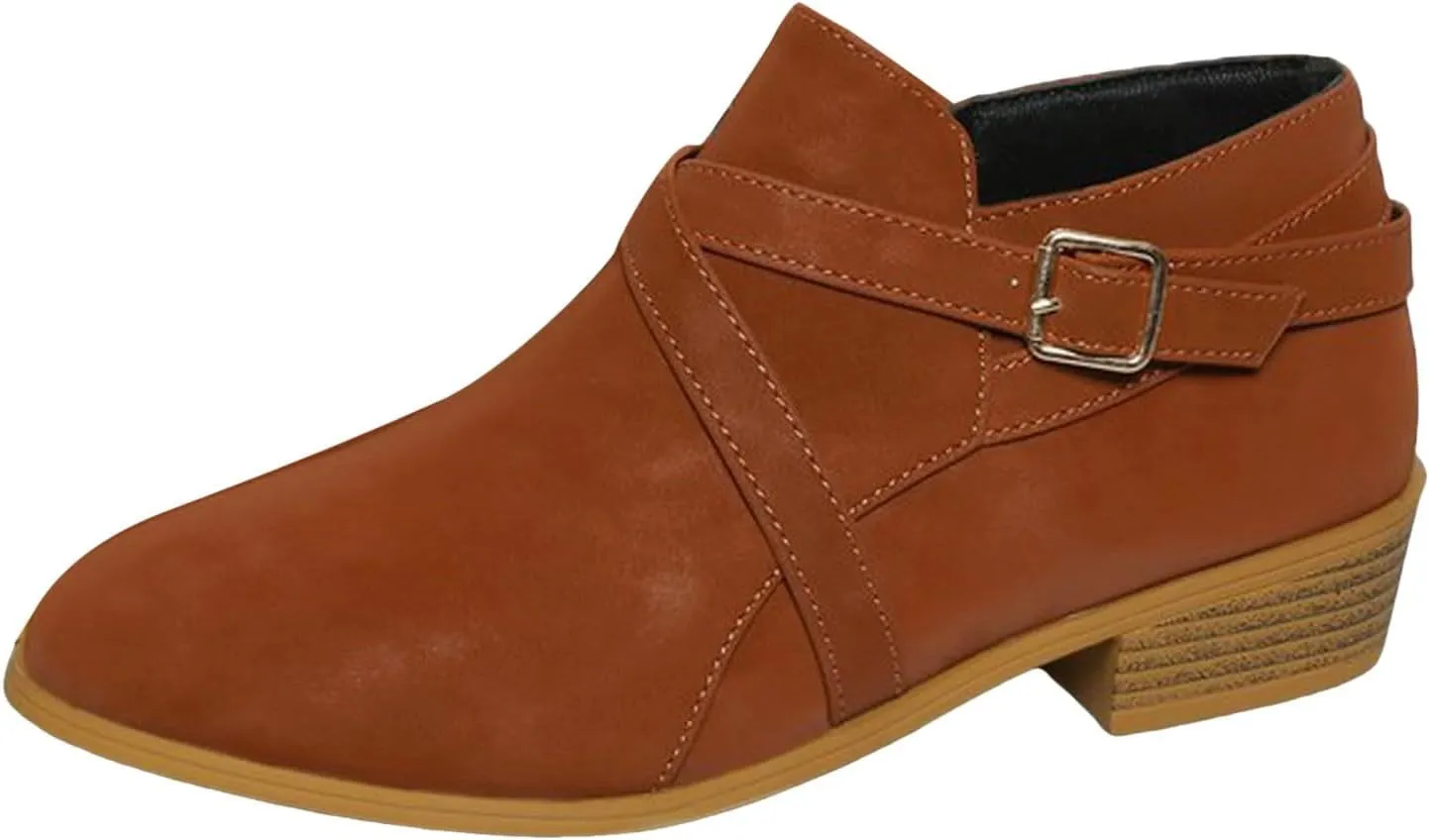 Ankle Boots for Women, Comfy Faux Leather Round Toe Chunky Mid Heel Zippers Ankle Booties Stacked Heel Western Booties
