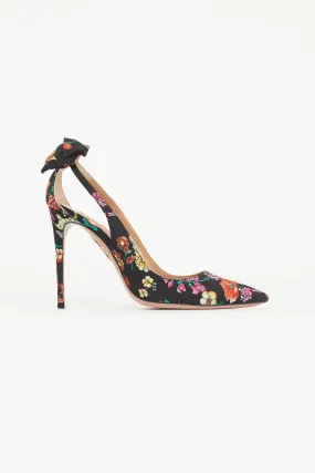 Black & Multi Floral Deneuve 105 Bow Tie Pump