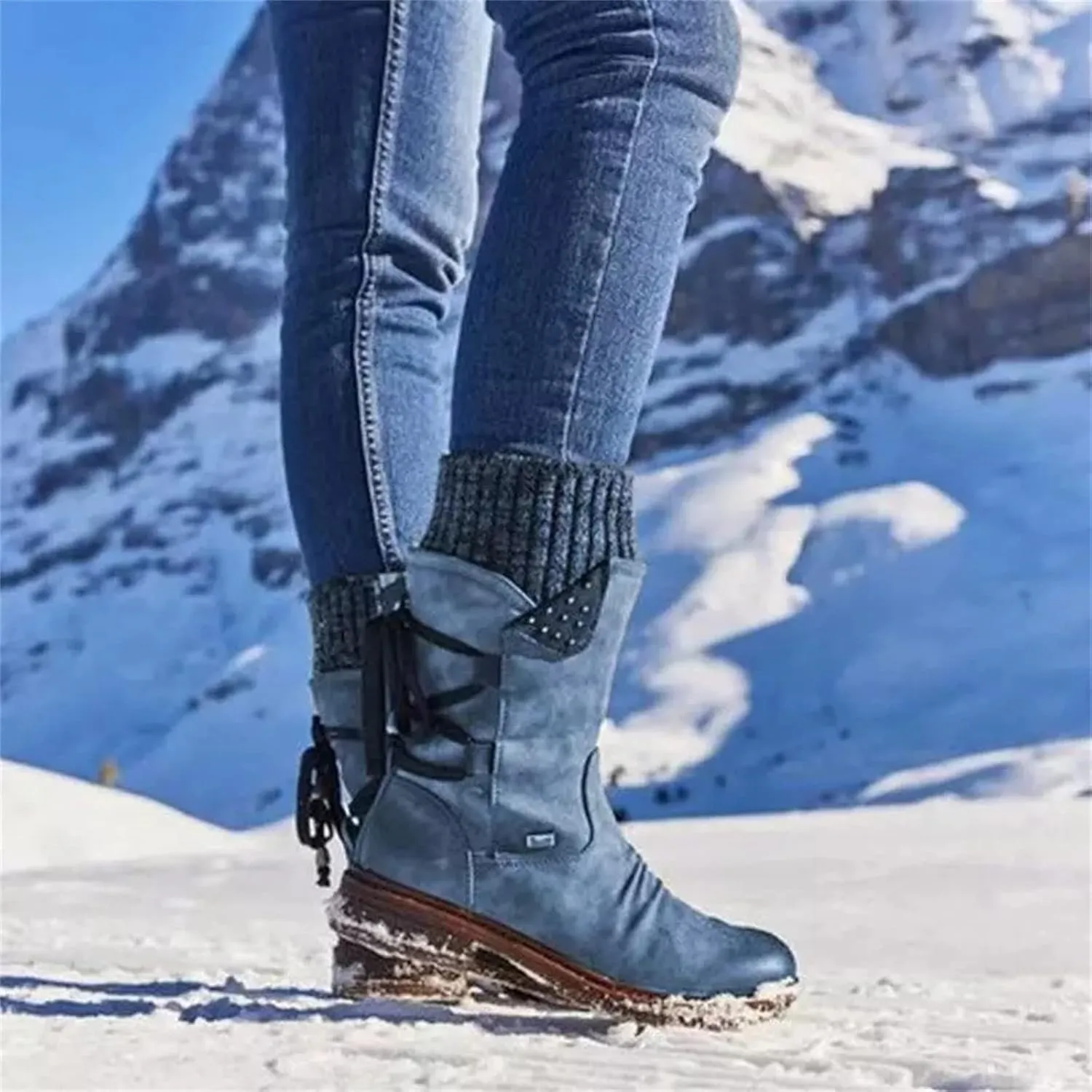 Boots For Women Wide Calf Winter Mid Calf Military Combat Boots Side Zipper Low Heel Biker Motorcycle Riding Dress Boots