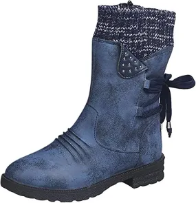 Boots For Women Wide Calf Winter Mid Calf Military Combat Boots Side Zipper Low Heel Biker Motorcycle Riding Dress Boots
