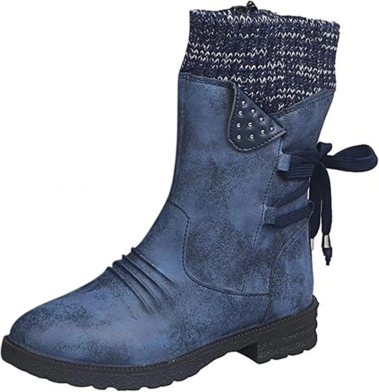 Boots For Women Wide Calf Winter Mid Calf Military Combat Boots Side Zipper Low Heel Biker Motorcycle Riding Dress Boots