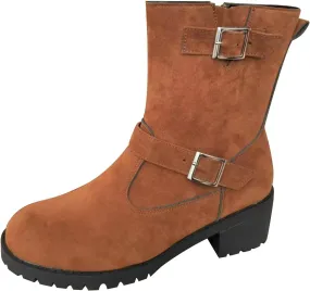 Boots for Women, Women's Thick Heel Mid-Calf Solid Color Belt Buckle Square Heel Suede Ankle Boots Short Boots