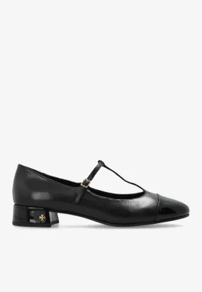 Cap-Toe T-strap Leather Ballet Flats