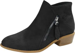 Cathalem Womens Boots Ankle, Ankle Booties Vintage Slip on Round Toe Side Zipper Chunky Block Mid Heel Booties Ladies Shoes