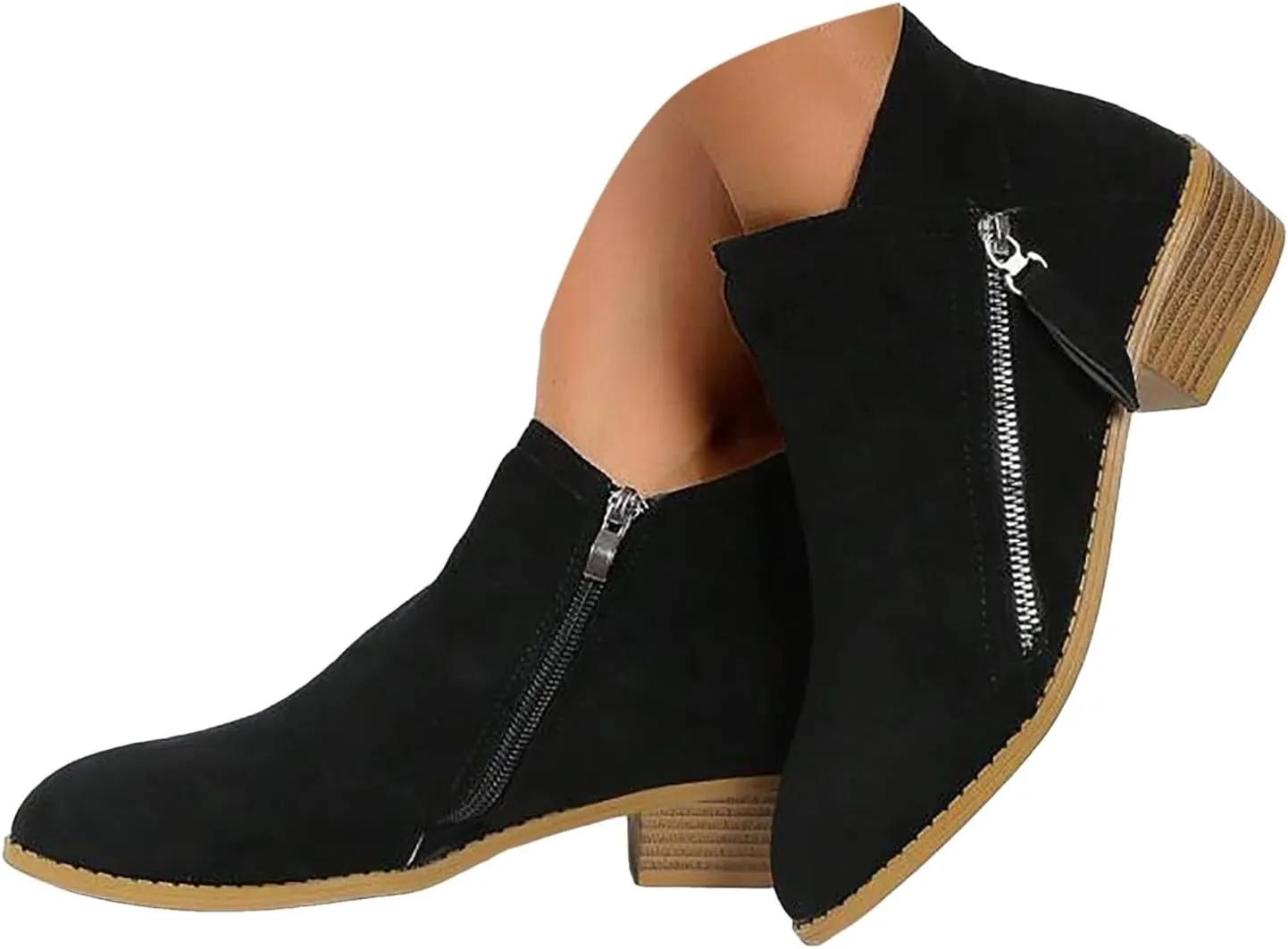 Cathalem Womens Boots Ankle, Ankle Booties Vintage Slip on Round Toe Side Zipper Chunky Block Mid Heel Booties Ladies Shoes