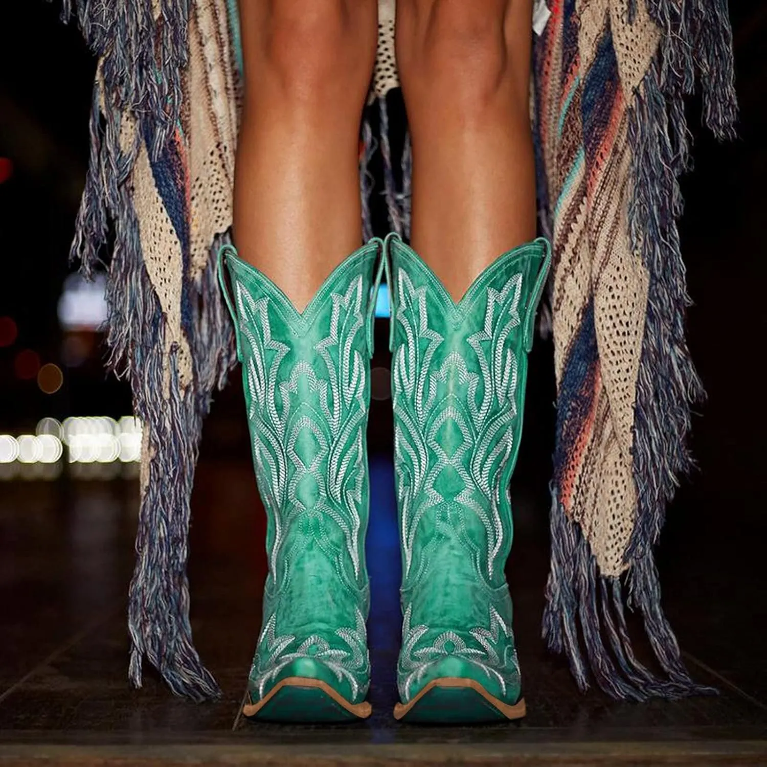 Cowboy Boots for Women Cowgirl Boots Retro Western Slip On Embroidery Pointed Toe Middle Heels Booties Chunky Heel
