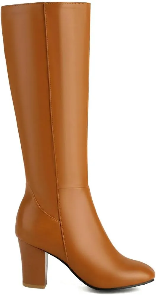 DINTAHA Chunky Knee High Heel Boots With Zipper Chunky Knee High Boots Tall Boots