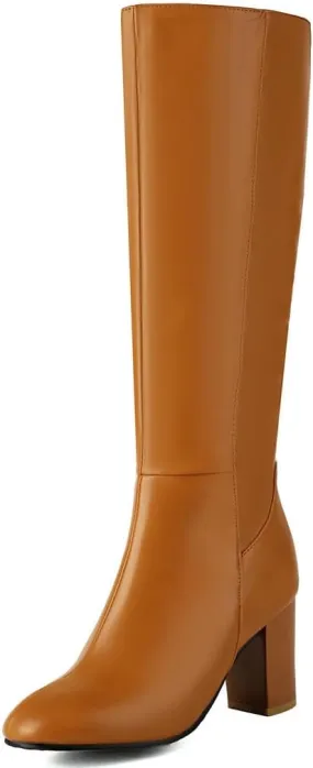 DINTAHA Chunky Knee High Heel Boots With Zipper Chunky Knee High Boots Tall Boots