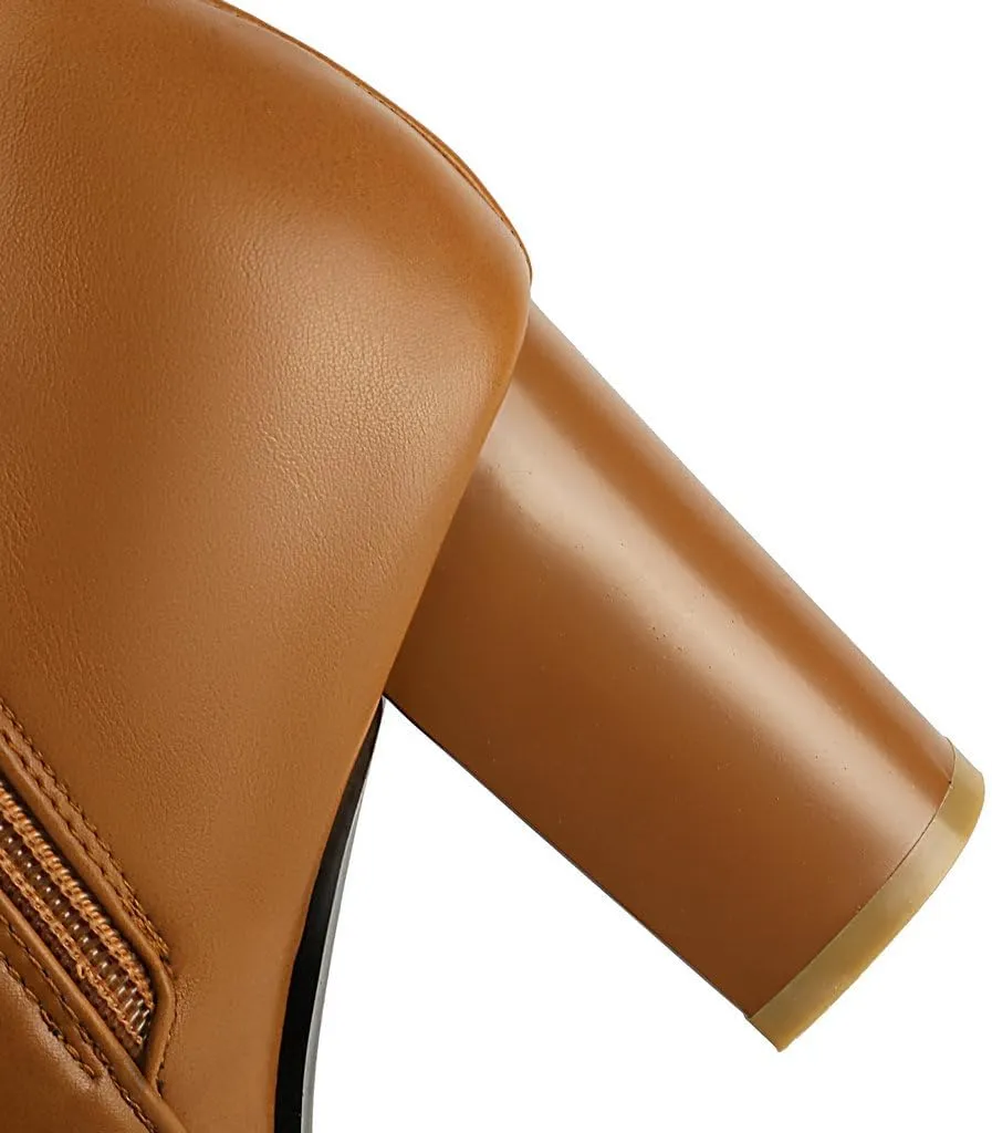 DINTAHA Chunky Knee High Heel Boots With Zipper Chunky Knee High Boots Tall Boots