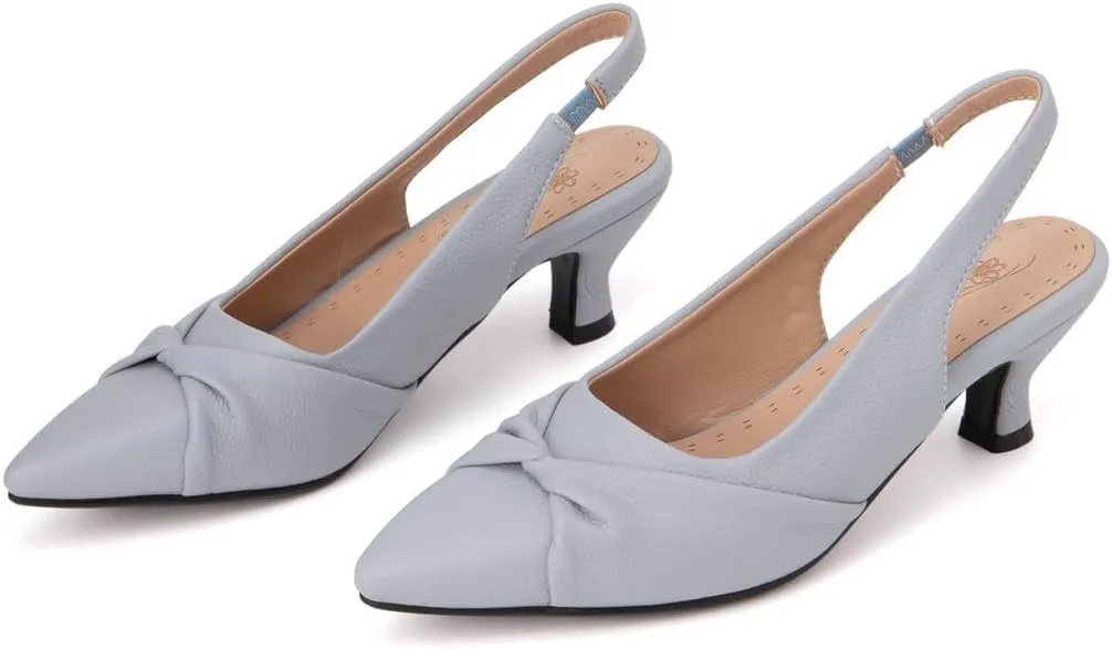 DINTAHA Pointed Toe Slingback Kitten Heels for Women,Low Kitten Heel Pumps Office Dress Shoes
