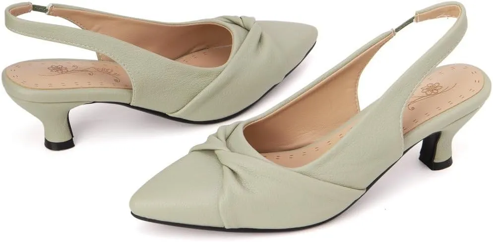 DINTAHA Pointed Toe Slingback Kitten Heels for Women,Low Kitten Heel Pumps Office Dress Shoes