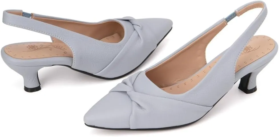 DINTAHA Pointed Toe Slingback Kitten Heels for Women,Low Kitten Heel Pumps Office Dress Shoes