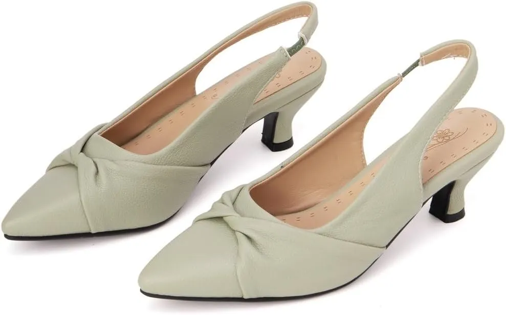 DINTAHA Pointed Toe Slingback Kitten Heels for Women,Low Kitten Heel Pumps Office Dress Shoes