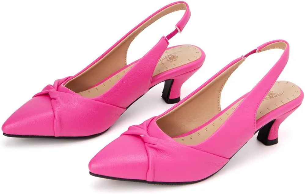 DINTAHA Pointed Toe Slingback Kitten Heels for Women,Low Kitten Heel Pumps Office Dress Shoes