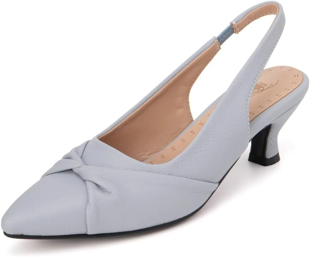 DINTAHA Pointed Toe Slingback Kitten Heels for Women,Low Kitten Heel Pumps Office Dress Shoes