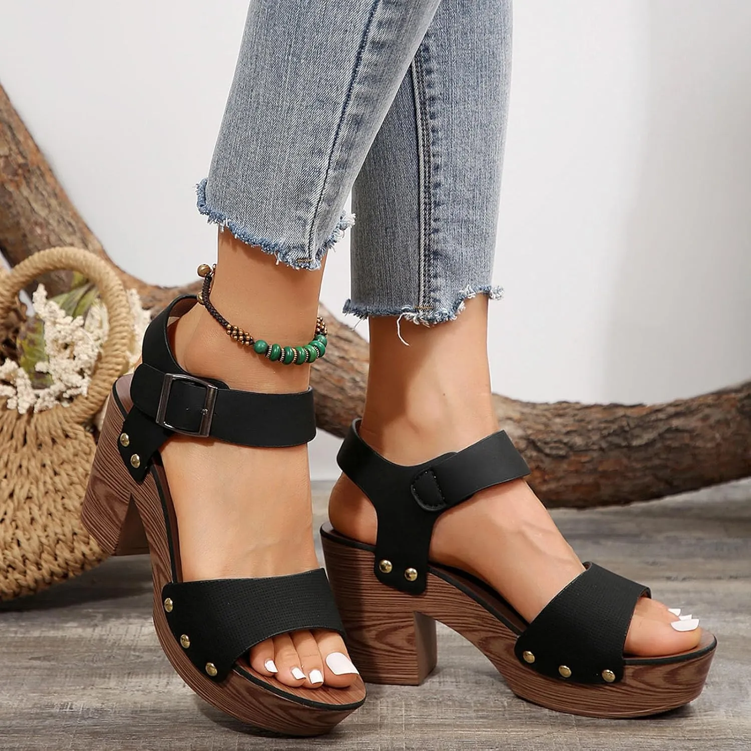 Dressy Wedge Low Heel Sandals For Women 2025 Summer Fashion Elegant Heeled Sandal Cork Wedge Sandal with Ankle Buckle