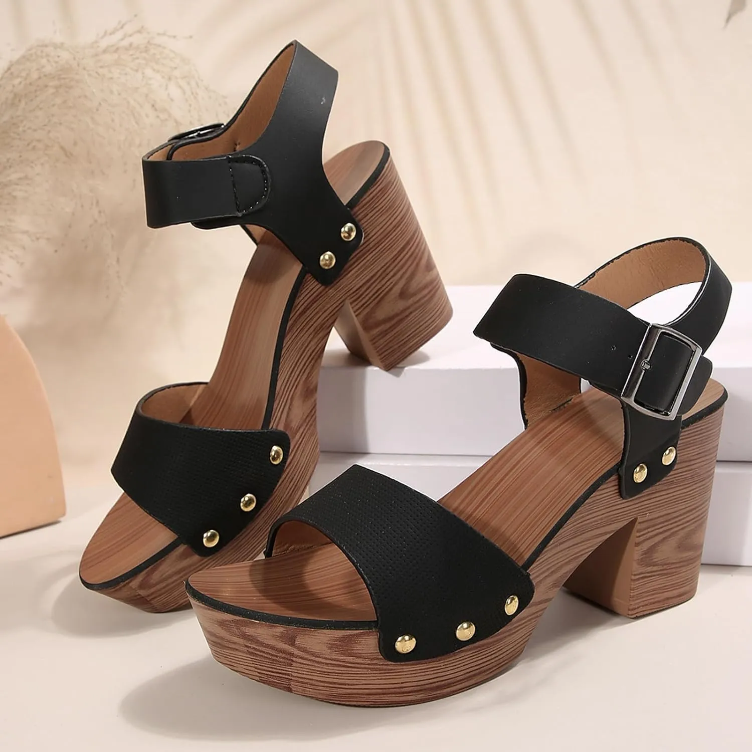Dressy Wedge Low Heel Sandals For Women 2025 Summer Fashion Elegant Heeled Sandal Cork Wedge Sandal with Ankle Buckle