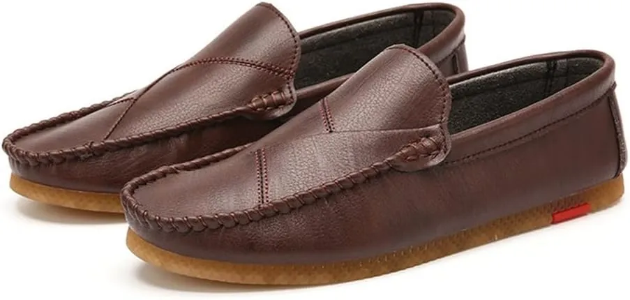 Driving Moccasins Loafer Shoes for Men Vegan Leather Stitching Details Rubber Sole Round Toe Flexible Resistant Flat Heel Anti-Slip Lightweight for Any Attire