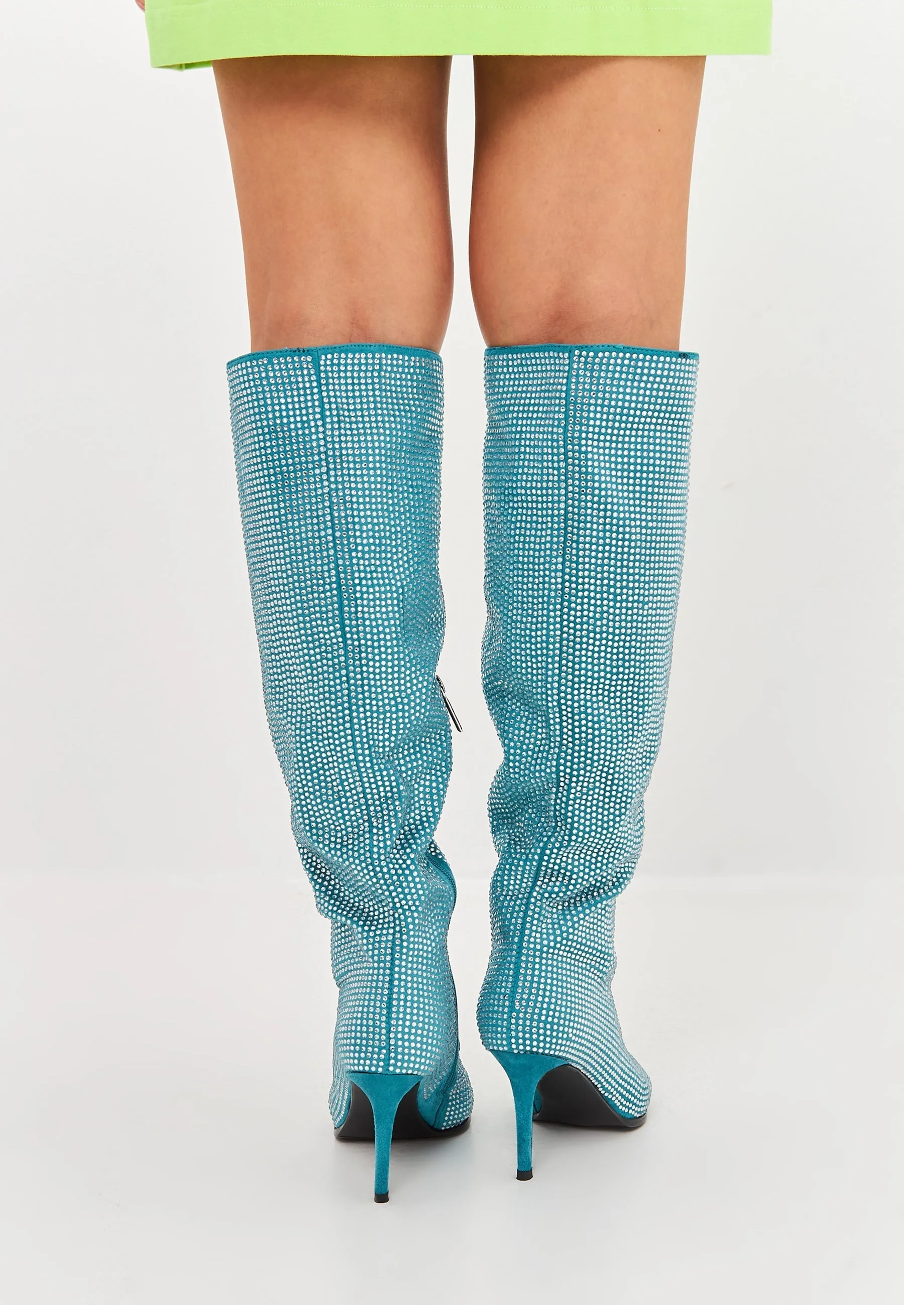 Jewel Stiletto Knee High Boots Mili - Blue