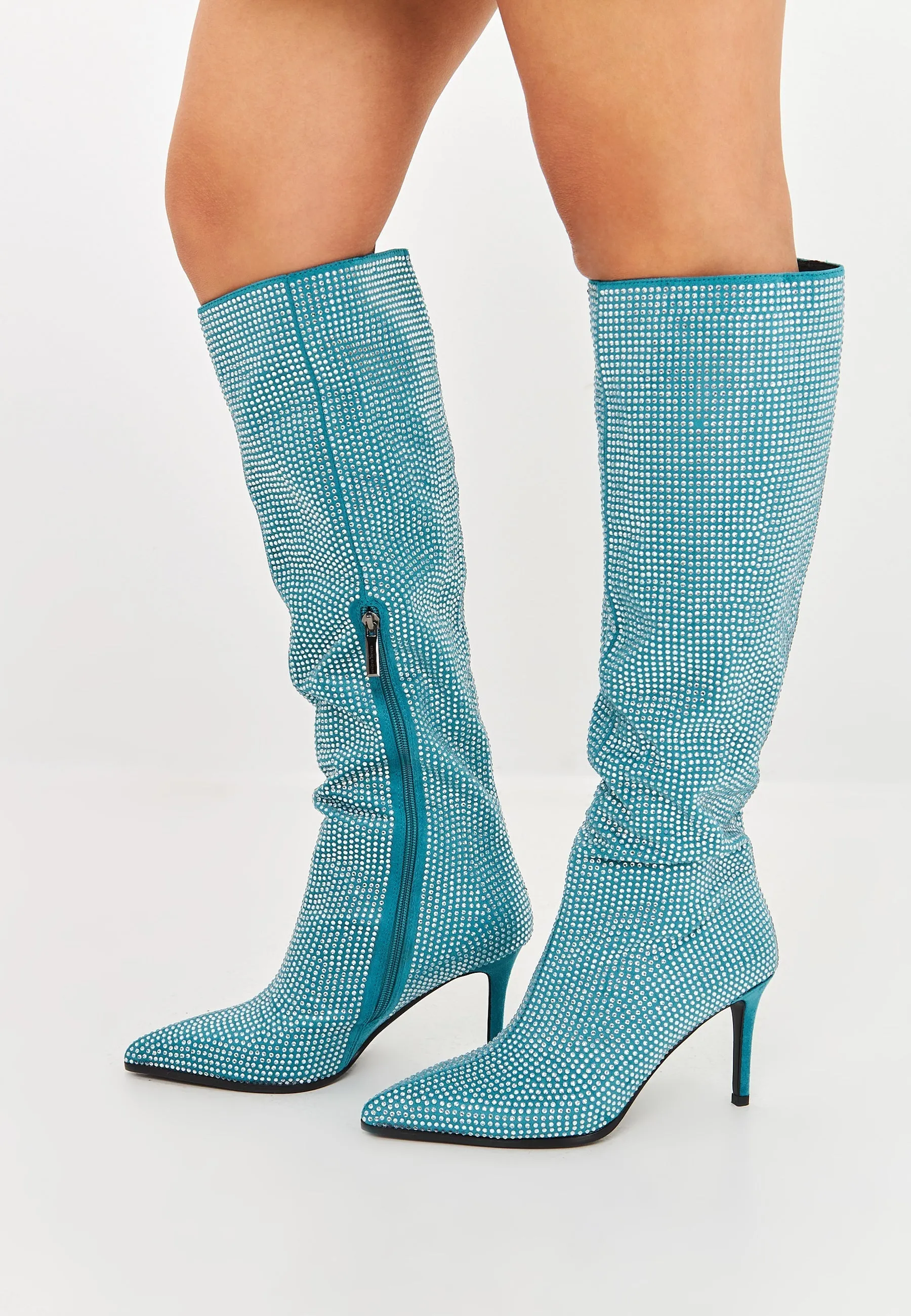 Jewel Stiletto Knee High Boots Mili - Blue