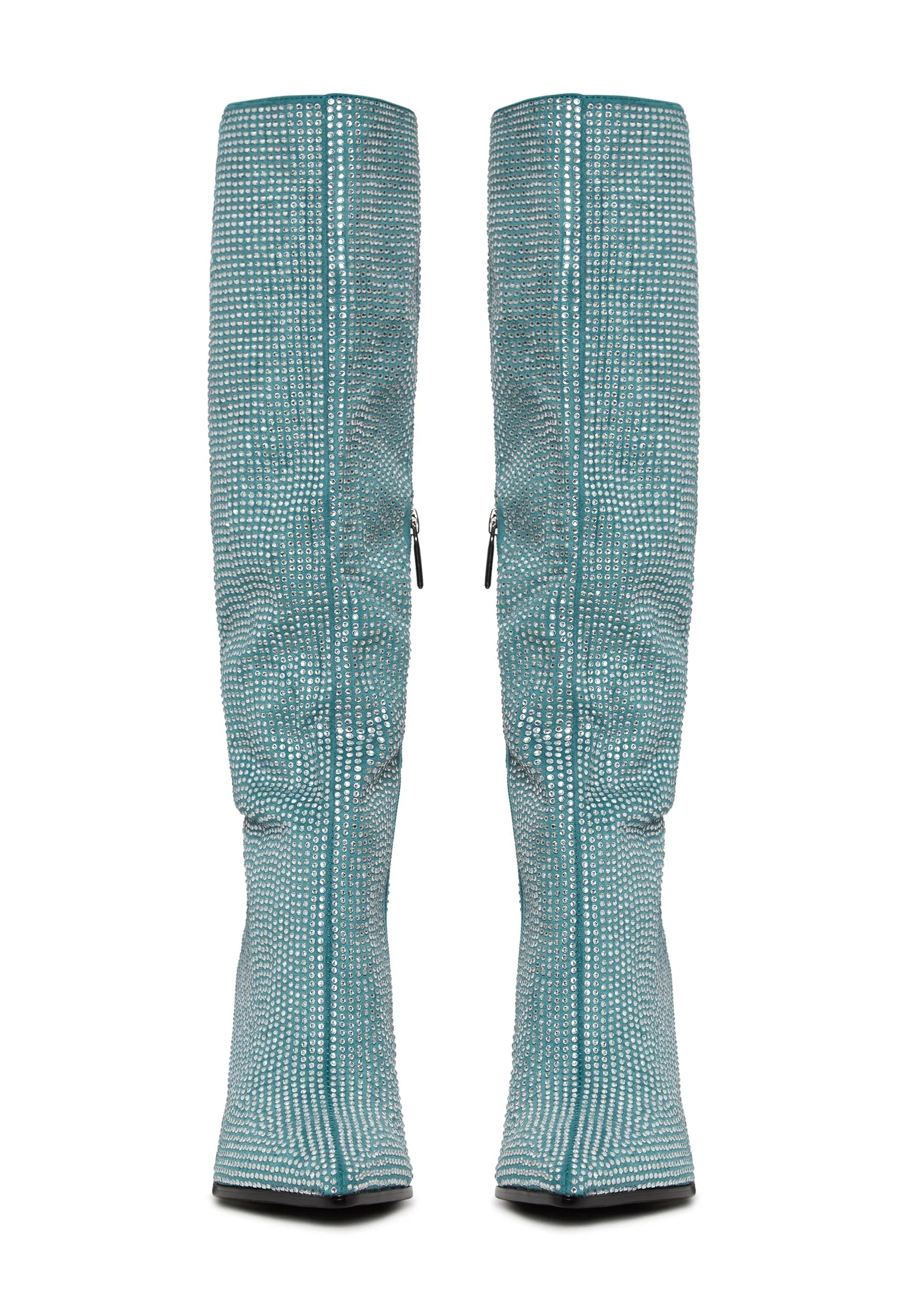 Jewel Stiletto Knee High Boots Mili - Blue