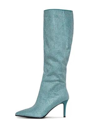 Jewel Stiletto Knee High Boots Mili - Blue
