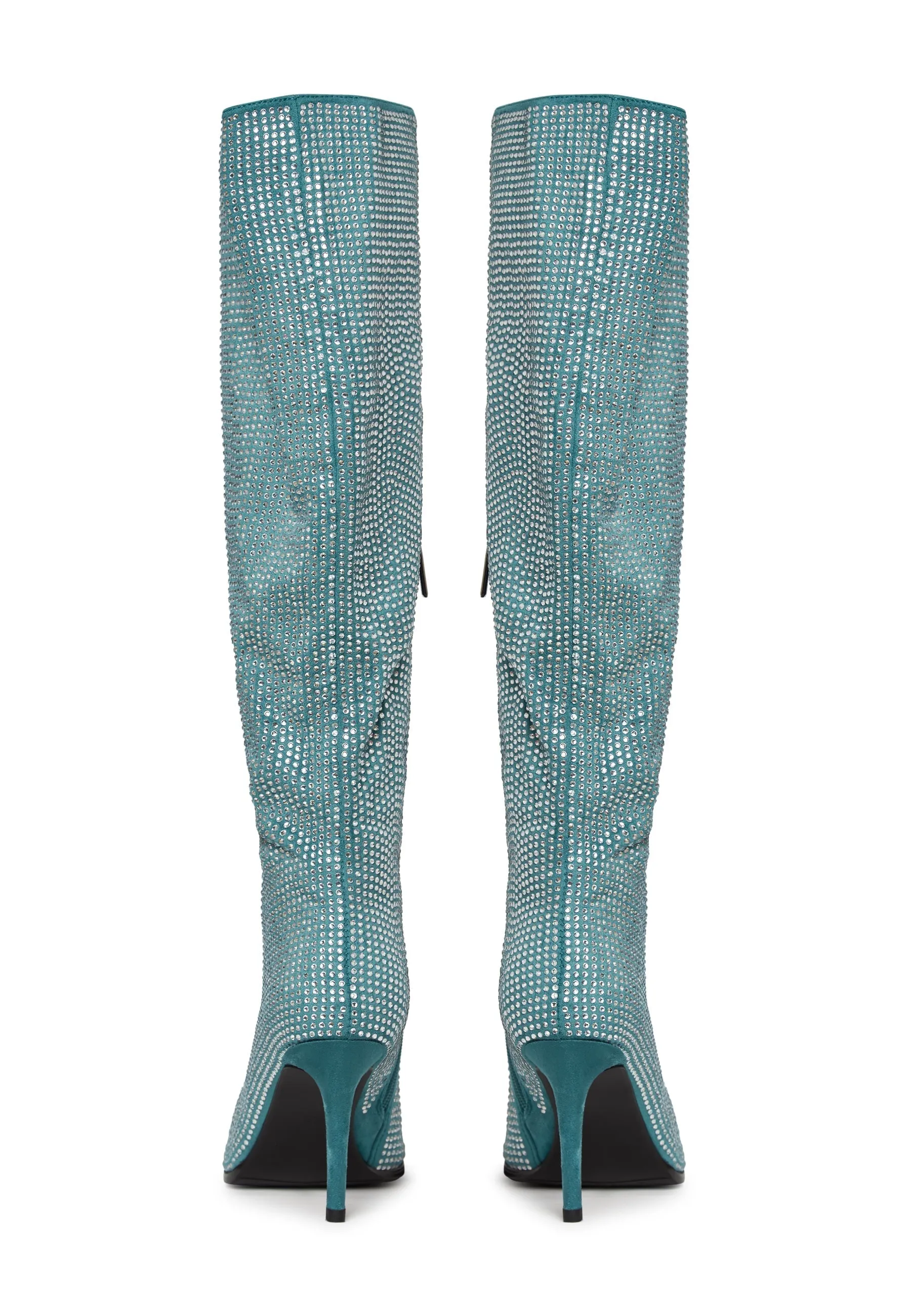 Jewel Stiletto Knee High Boots Mili - Blue