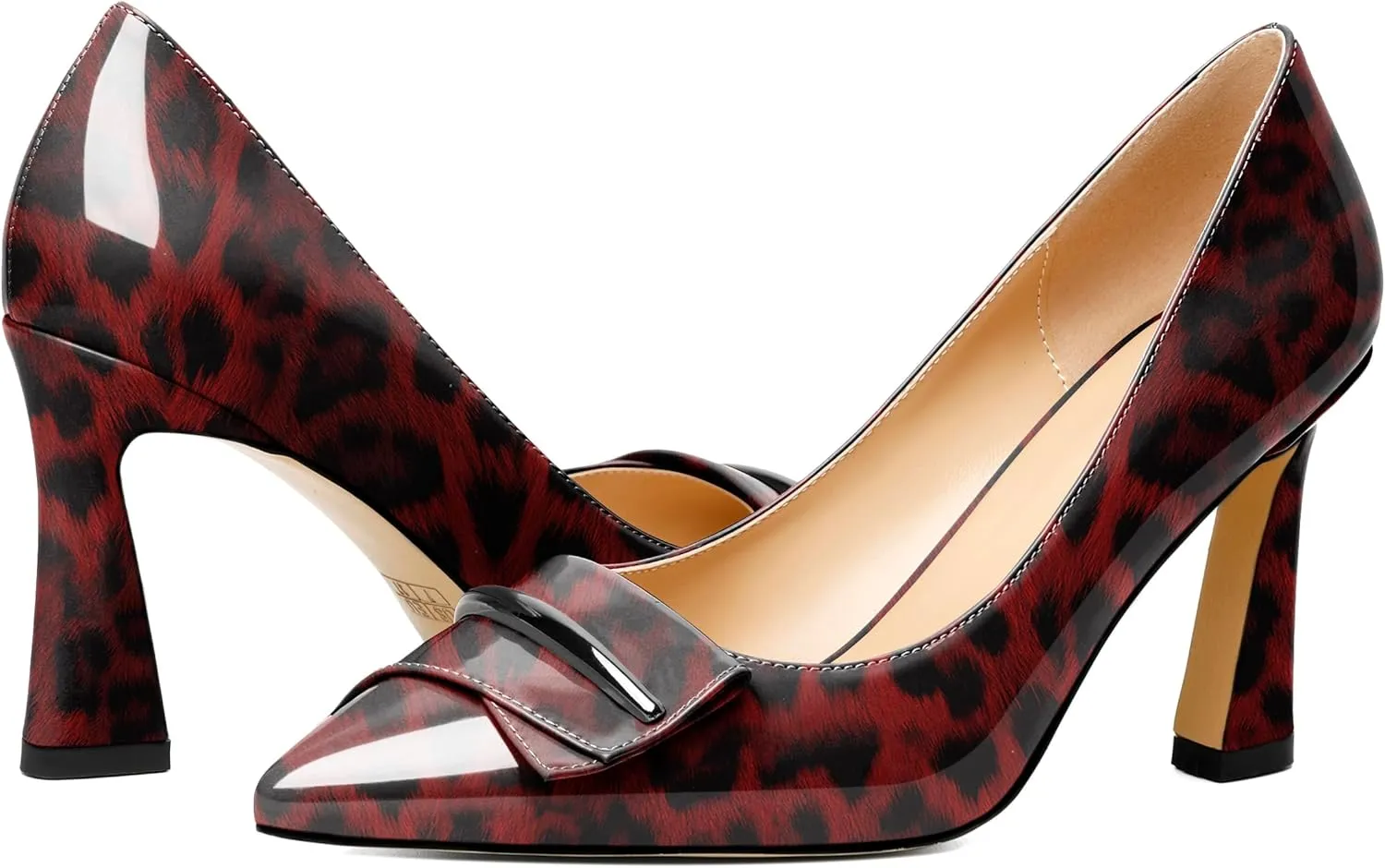 Joseywade Womens High Stilettos Heels Pointed Toe Pumps Slip-on Closed Toe Bow Buckle 3.5 Inch Dress Shoes