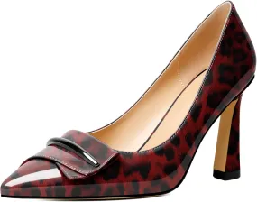 Joseywade Womens High Stilettos Heels Pointed Toe Pumps Slip-on Closed Toe Bow Buckle 3.5 Inch Dress Shoes