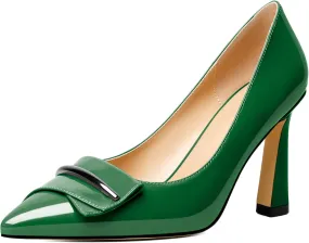 Joseywade Womens High Stilettos Heels Pointed Toe Pumps Slip-on Closed Toe Bow Buckle 3.5 Inch Dress Shoes