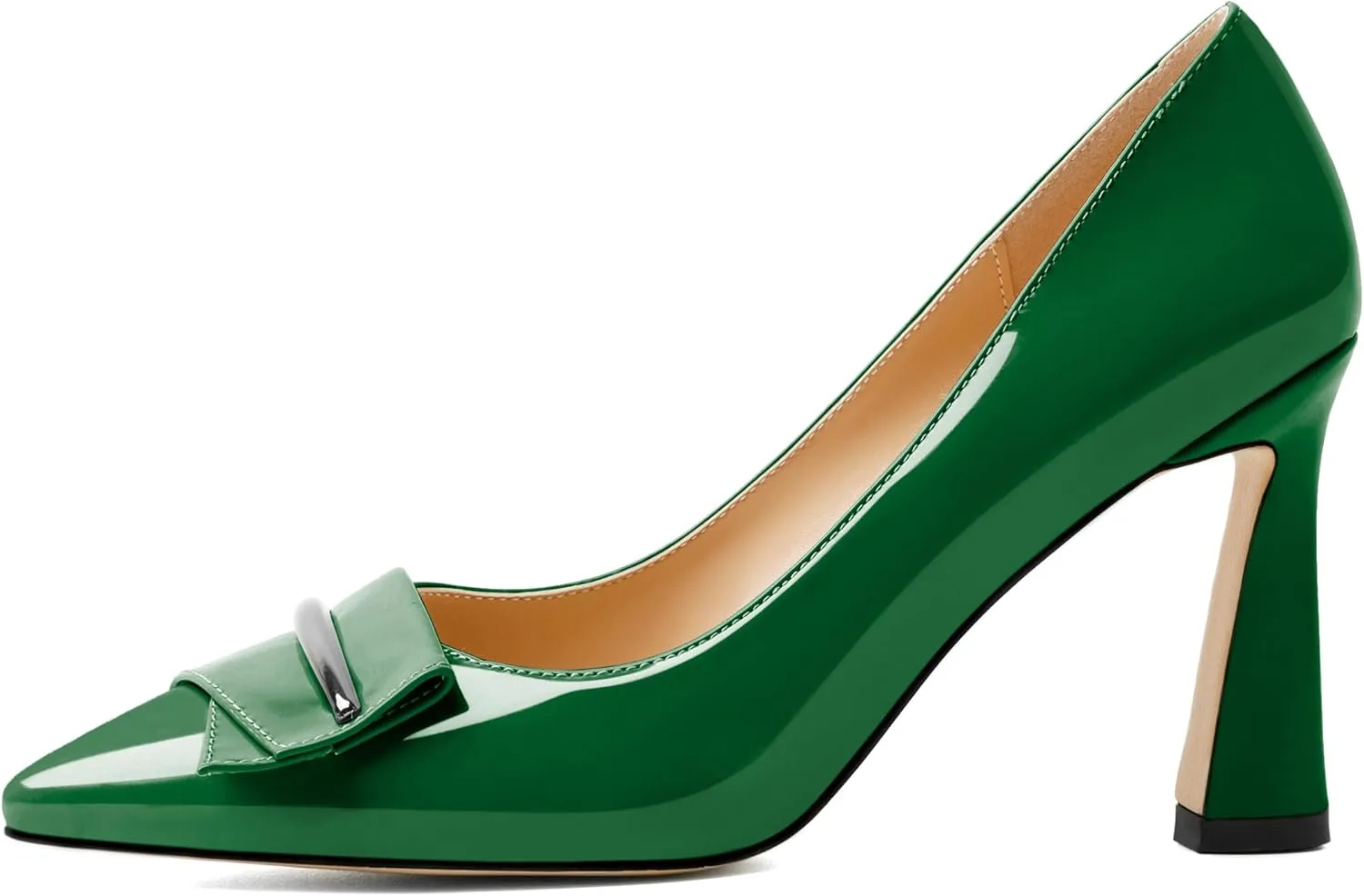 Joseywade Womens High Stilettos Heels Pointed Toe Pumps Slip-on Closed Toe Bow Buckle 3.5 Inch Dress Shoes