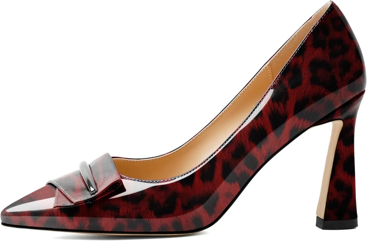 Joseywade Womens High Stilettos Heels Pointed Toe Pumps Slip-on Closed Toe Bow Buckle 3.5 Inch Dress Shoes