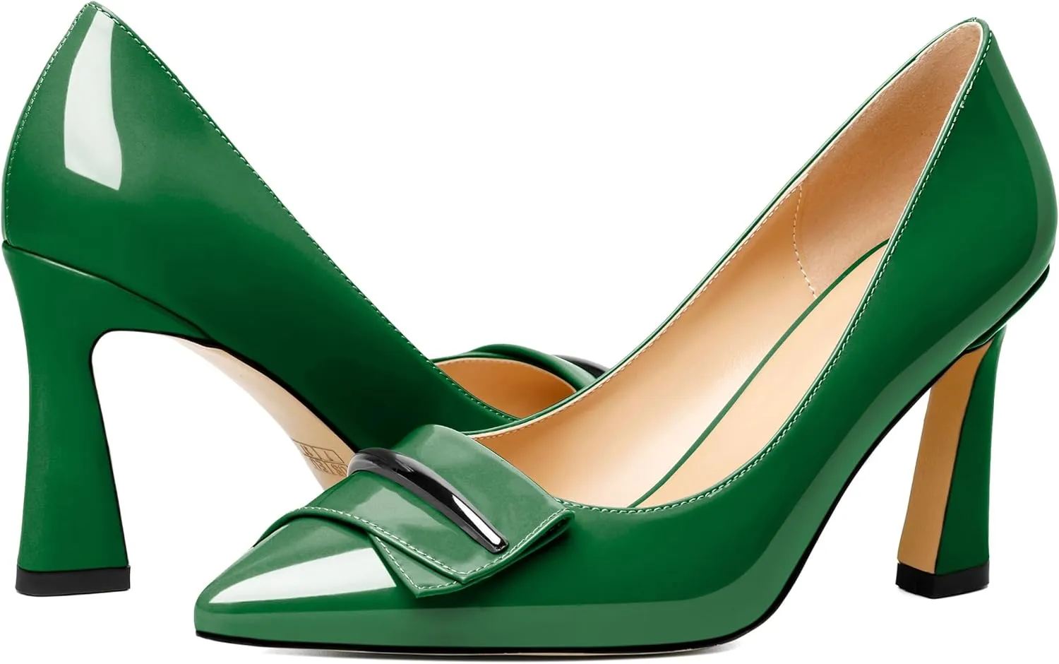 Joseywade Womens High Stilettos Heels Pointed Toe Pumps Slip-on Closed Toe Bow Buckle 3.5 Inch Dress Shoes