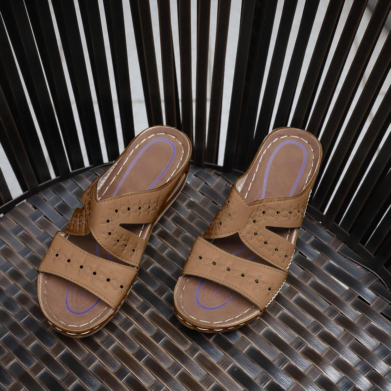 Ladies Low Block Chunky Heel Sandal Fish Mouth Casual Slope Beach Open Toe Slip On Cutout Wedge Arch Support Sandals