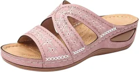 Ladies Low Block Chunky Heel Sandal Fish Mouth Casual Slope Beach Open Toe Slip On Cutout Wedge Arch Support Sandals