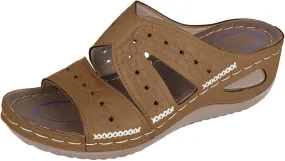 Ladies Low Block Chunky Heel Sandal Fish Mouth Casual Slope Beach Open Toe Slip On Cutout Wedge Arch Support Sandals