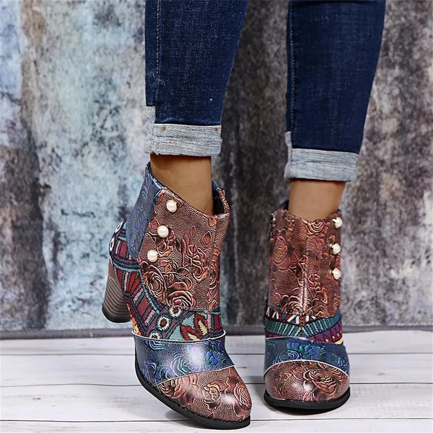 Lausiuoe Ankle Boots For Women Dressy Chunky Heel Slip on Pointed Toe Booties Wide Width Side Zipper Western Short Boots