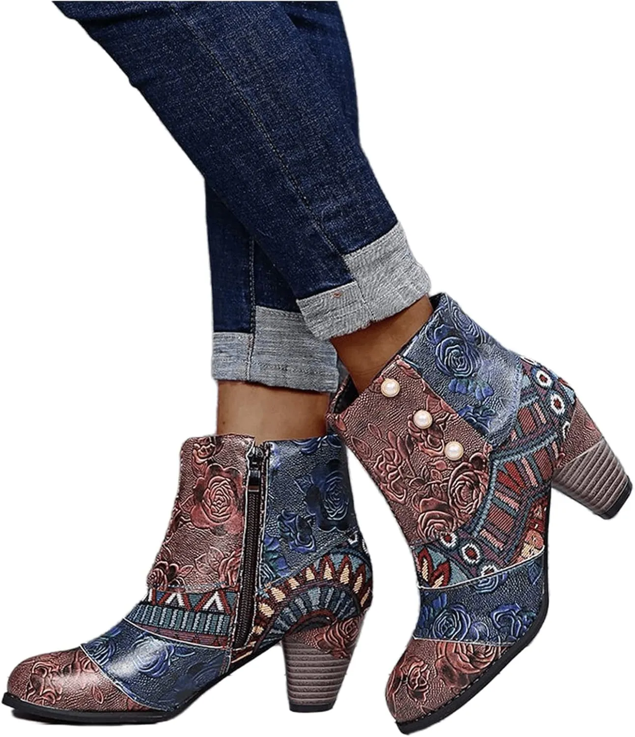 Lausiuoe Ankle Boots For Women Dressy Chunky Heel Slip on Pointed Toe Booties Wide Width Side Zipper Western Short Boots