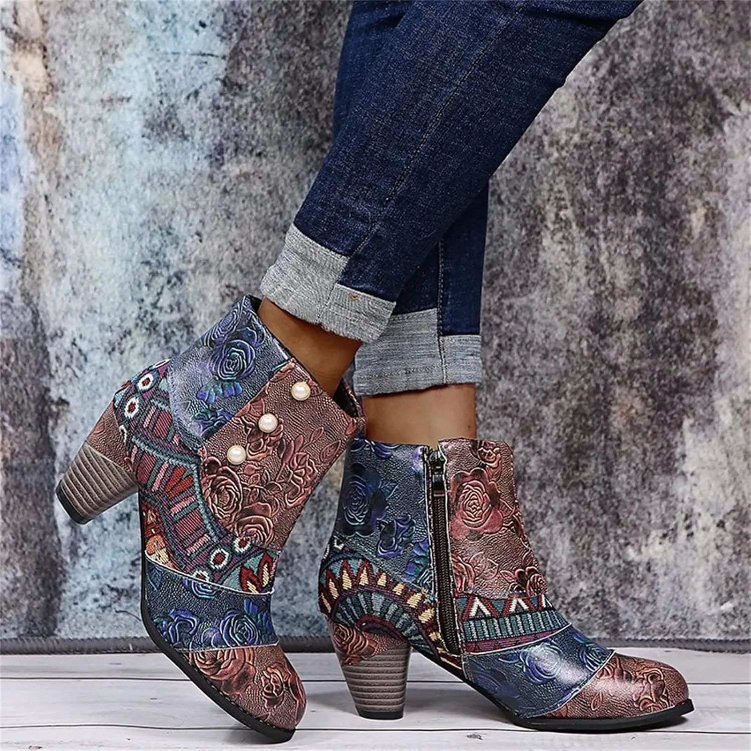 Lausiuoe Ankle Boots For Women Dressy Chunky Heel Slip on Pointed Toe Booties Wide Width Side Zipper Western Short Boots