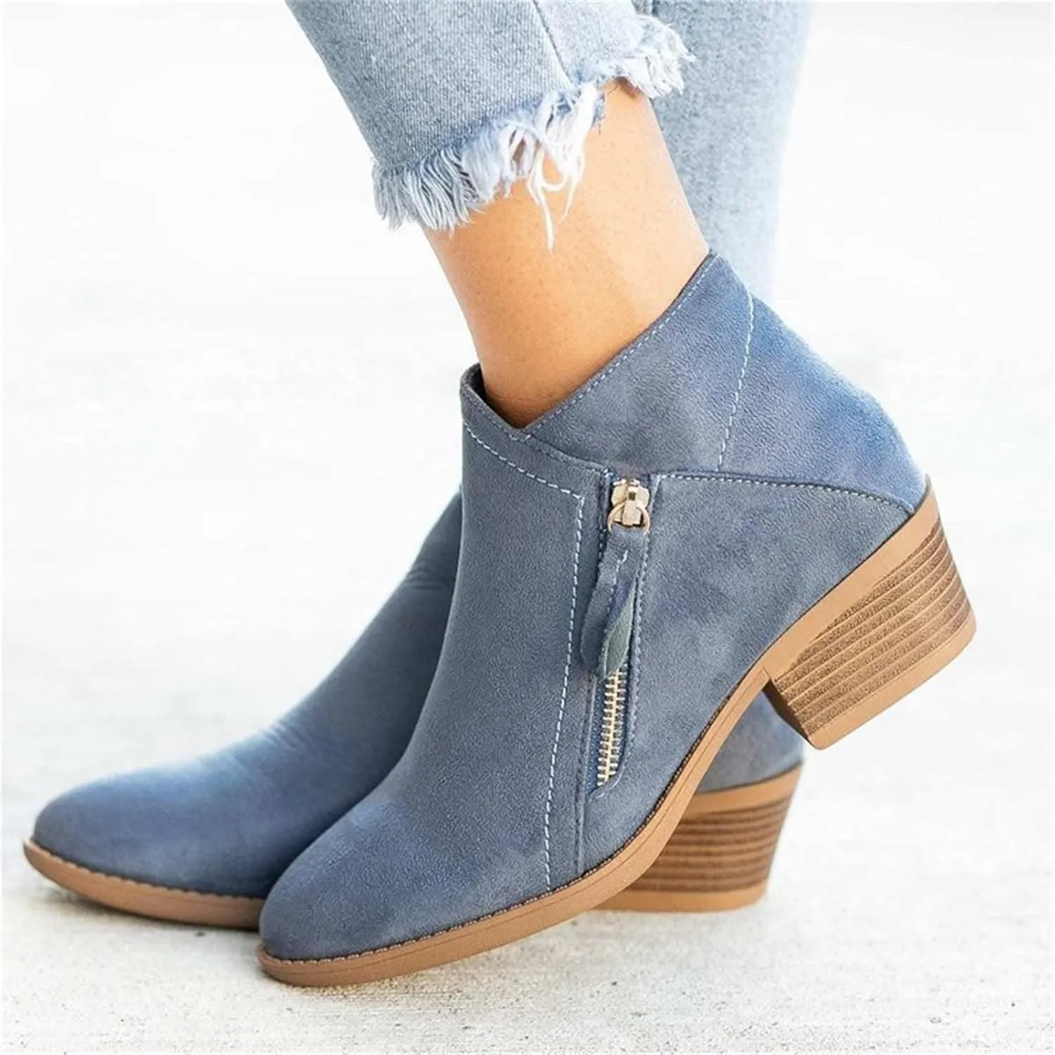 Lausiuoe Boots For Women Ankle Booties Wide Width Chunky Stacked Mid Heels Dressy Cowgirl Cowboy Western Short Booties