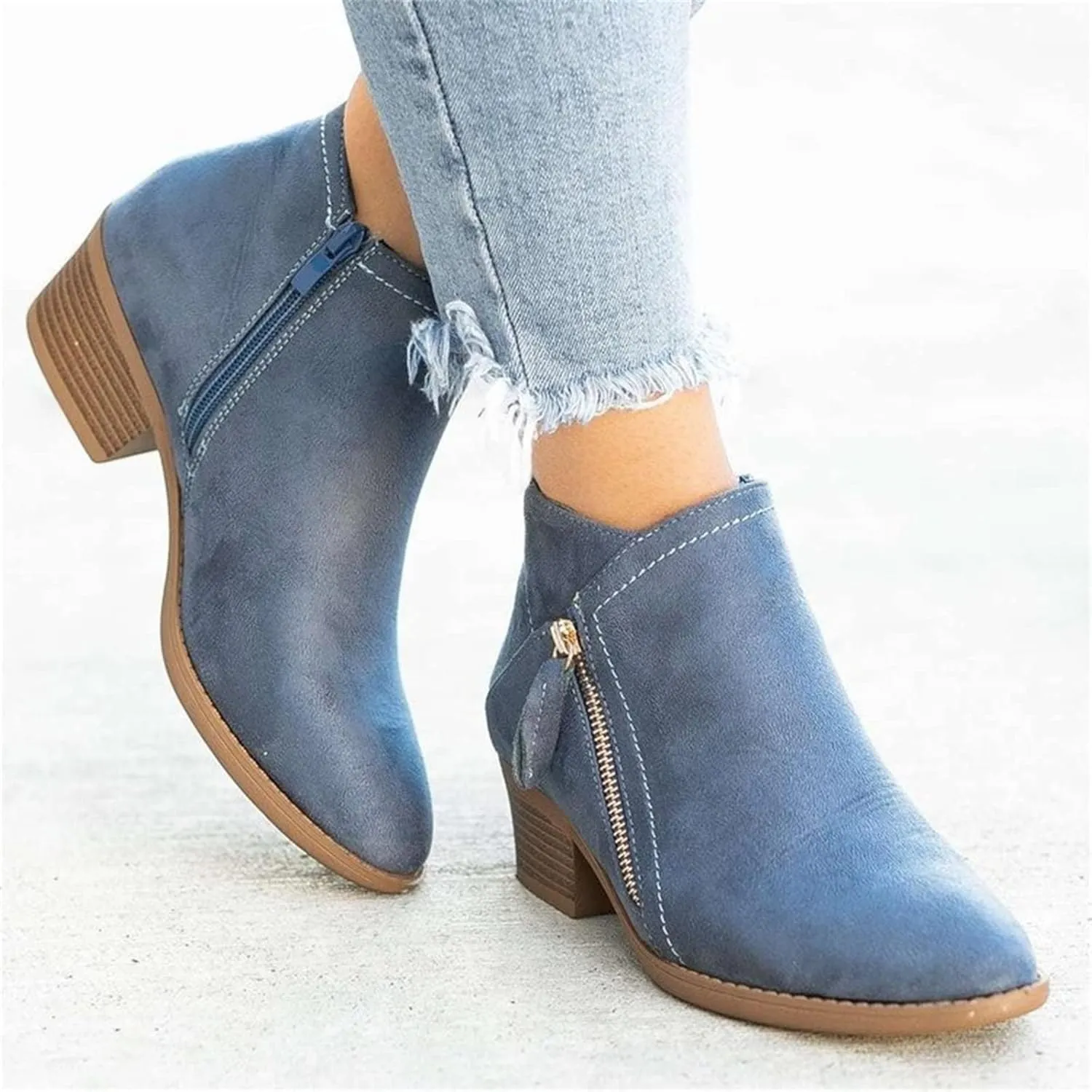Lausiuoe Boots For Women Ankle Booties Wide Width Chunky Stacked Mid Heels Dressy Cowgirl Cowboy Western Short Booties