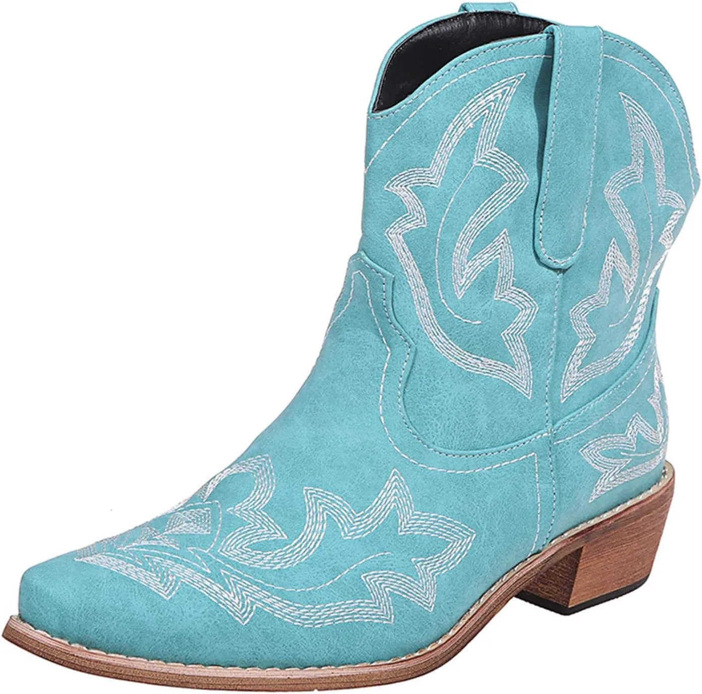 Lausiuoe Boots For Women Ankle Booties Wide Width Chunky Stacked Mid Heels Zipper Dressy Cowgirl Western Short Boots