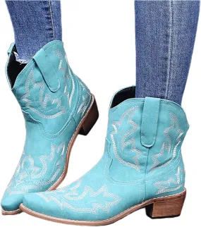 Lausiuoe Boots For Women Ankle Booties Wide Width Chunky Stacked Mid Heels Zipper Dressy Cowgirl Western Short Boots
