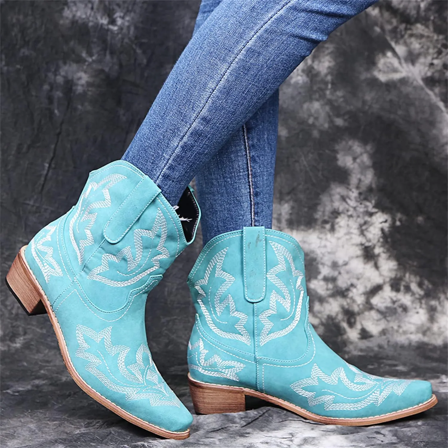 Lausiuoe Boots For Women Ankle Booties Wide Width Chunky Stacked Mid Heels Zipper Dressy Cowgirl Western Short Boots