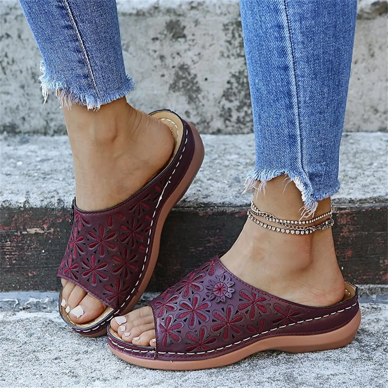 Lausiuoe Comfortable Orthopedic Sandals For Women Dressy Summer Casual Orthotic Flip Flops Slides Slippers With Arch Support