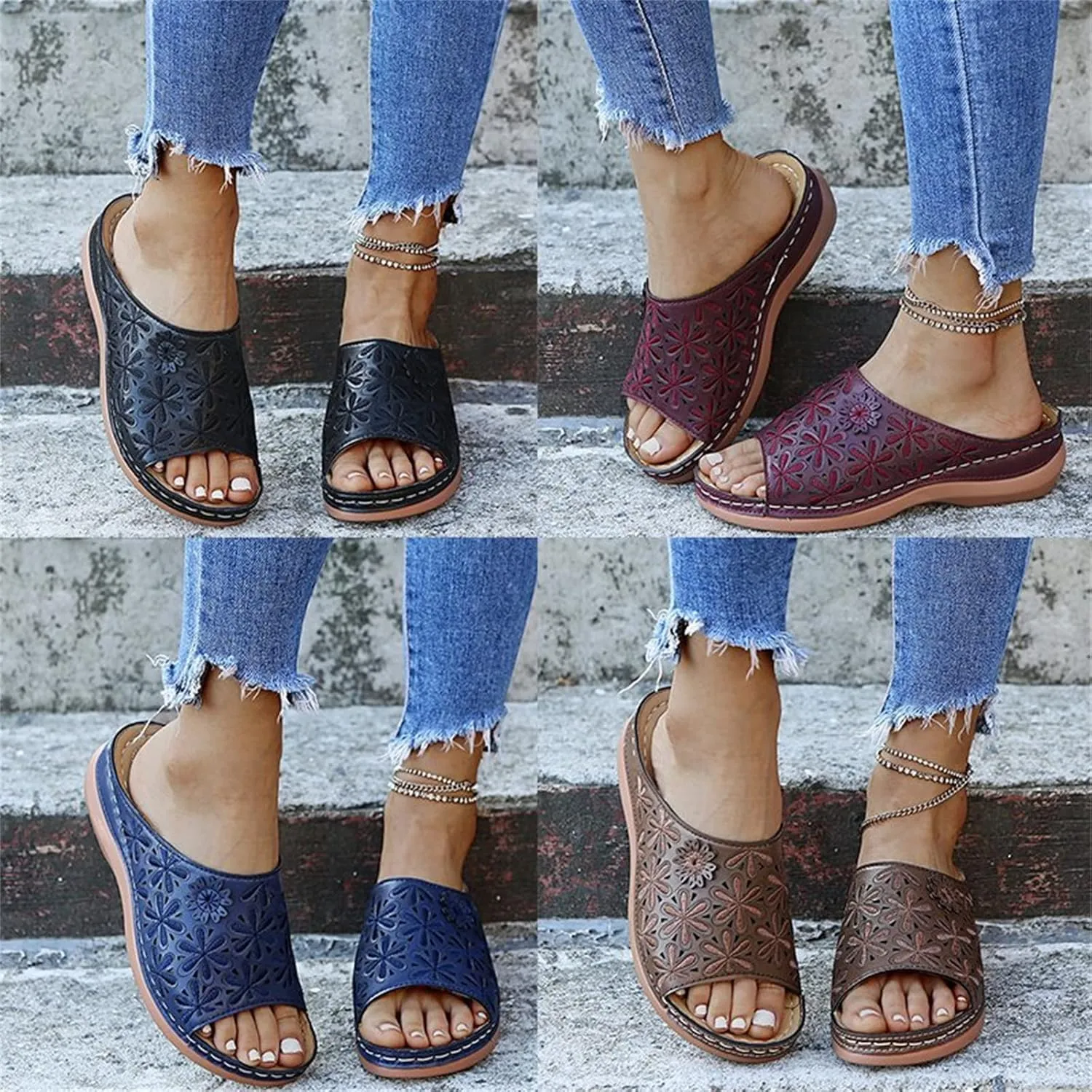 Lausiuoe Comfortable Orthopedic Sandals For Women Dressy Summer Casual Orthotic Flip Flops Slides Slippers With Arch Support