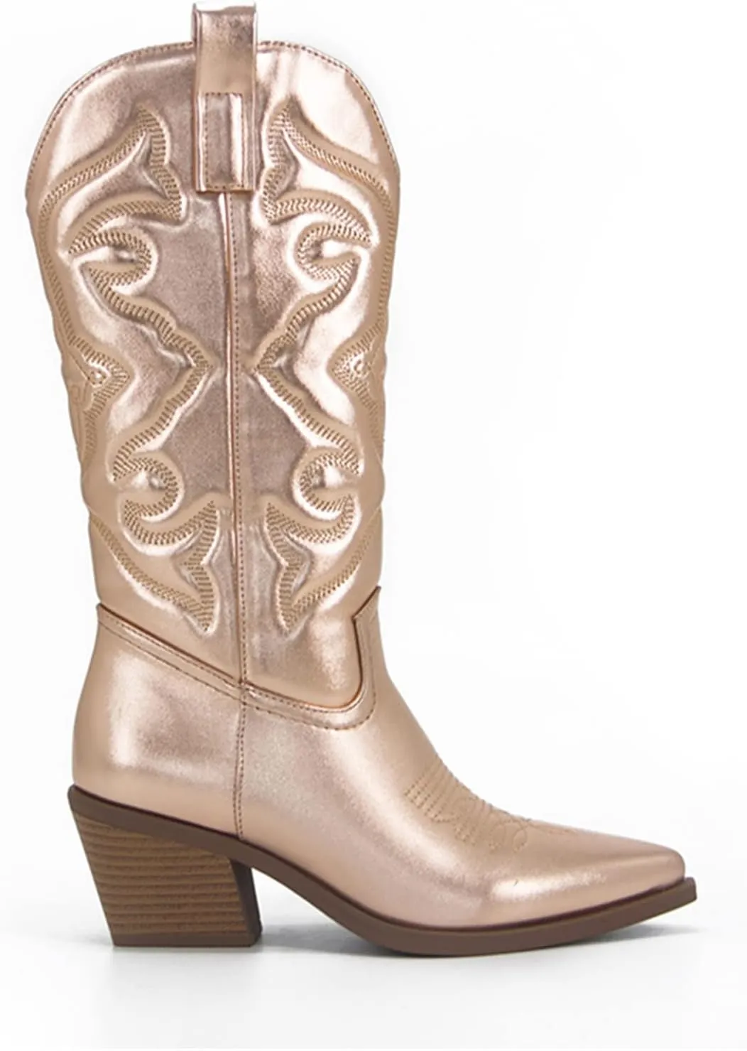 Lausiuoe Cowboy Boots For Women Mid Calf Cowgirl Western Boots Sunflower Embroidered Fashion Retro Classic Chunky Boots