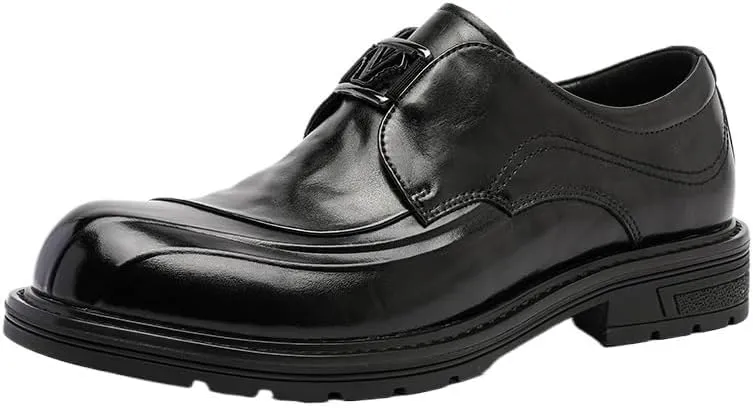 Men's Patent Leather Slip on Platform Loafers Luxury Round Toe Low Block Lug Sole Business Office Dress Shoes Non-Slip Dating Party Casual Shoes