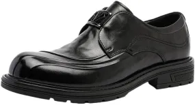 Men's Patent Leather Slip on Platform Loafers Luxury Round Toe Low Block Lug Sole Business Office Dress Shoes Non-Slip Dating Party Casual Shoes