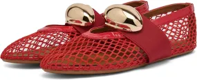 Mesh Ballet Flats for Women Gold Strap Fishnet Flats Round Toe Mary Jane Flats Casual Comfy Daily Dress Slip On Low Heel Ballerina Shoes